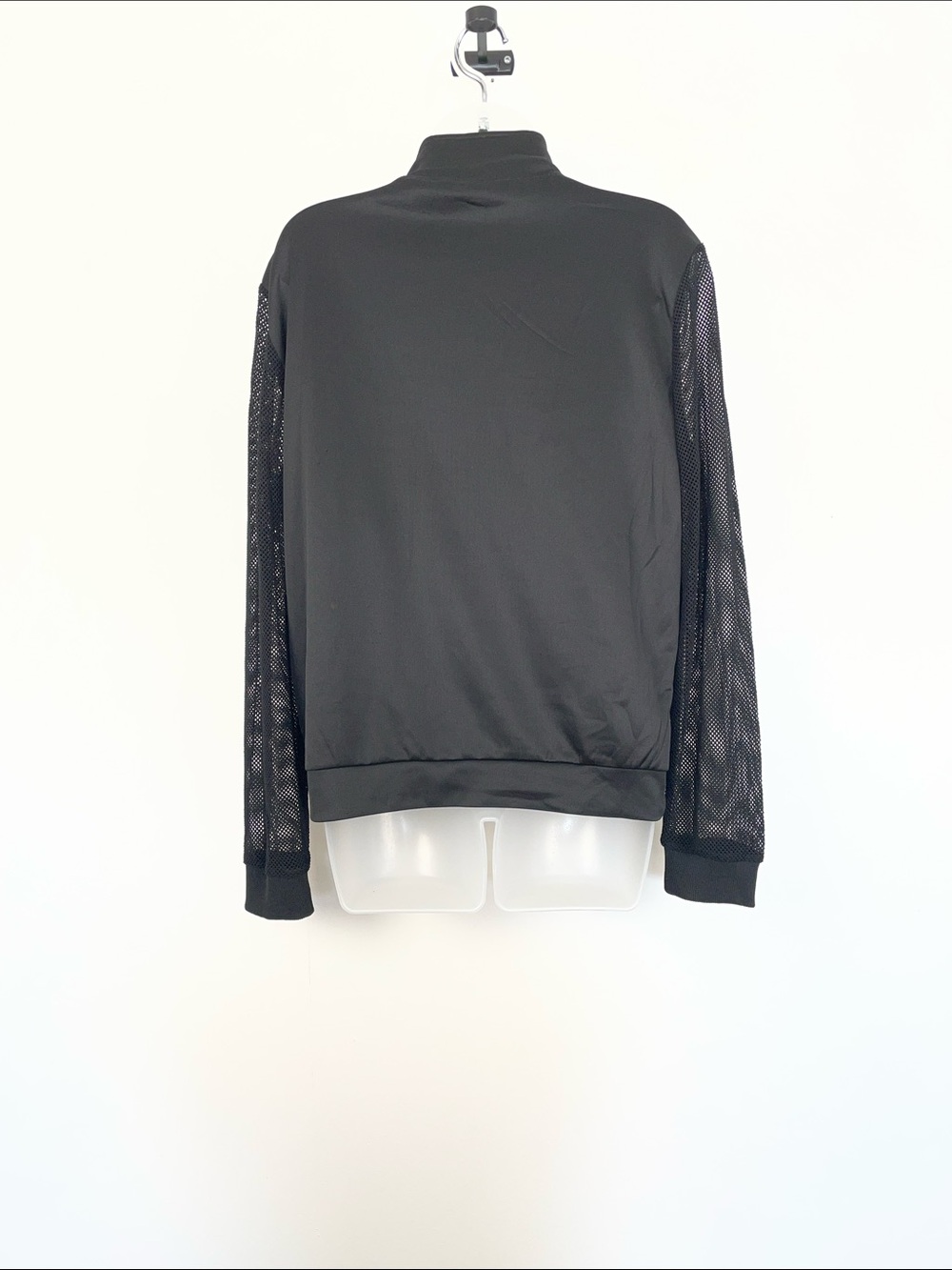 BEBE Mixed Media Mesh Knit Long Sleeve Women XL 2 Pocket Rhinestone Logo Jacket - Picture 4 of 7